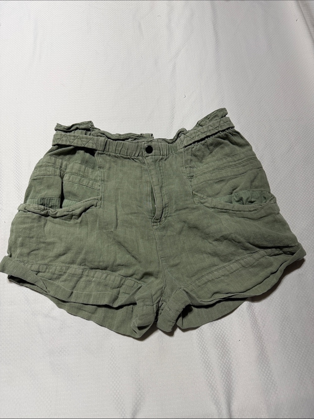 FP Movement by Free People Olive Green High-Waist Linen-Blend Shorts
